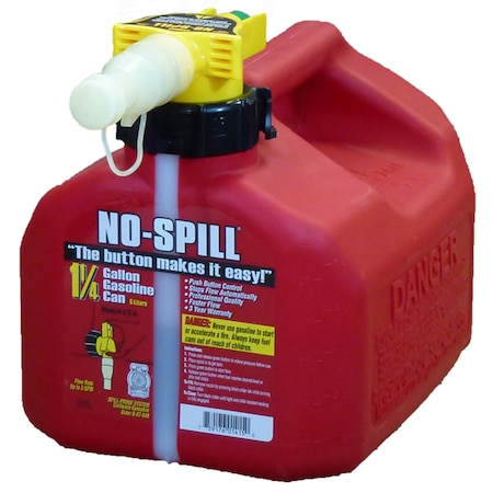 No-Spill Gas Can, Poly, 1.25 gal, View Stripe, Thumb-Controlled Fuel Spout, Red, Gasoline 1415